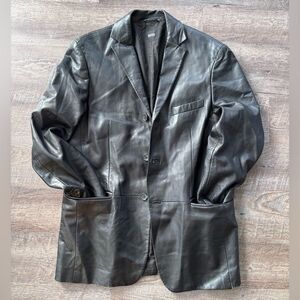 Vintage Hugo Boss Lambskin Black Leather Jacket - Large